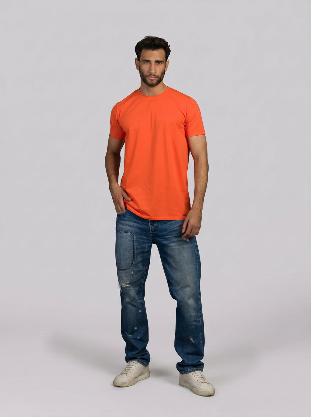 Curved Back O-Neck T-shirt  in Orange