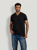 Curved Back V-Neck T- Shirt in Black
