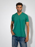 Curved Back V-Neck T- Shirt in Green
