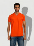 Curved Back V-Neck T- Shirt in Orange