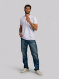 Curved Back V-Neck T- Shirt in White