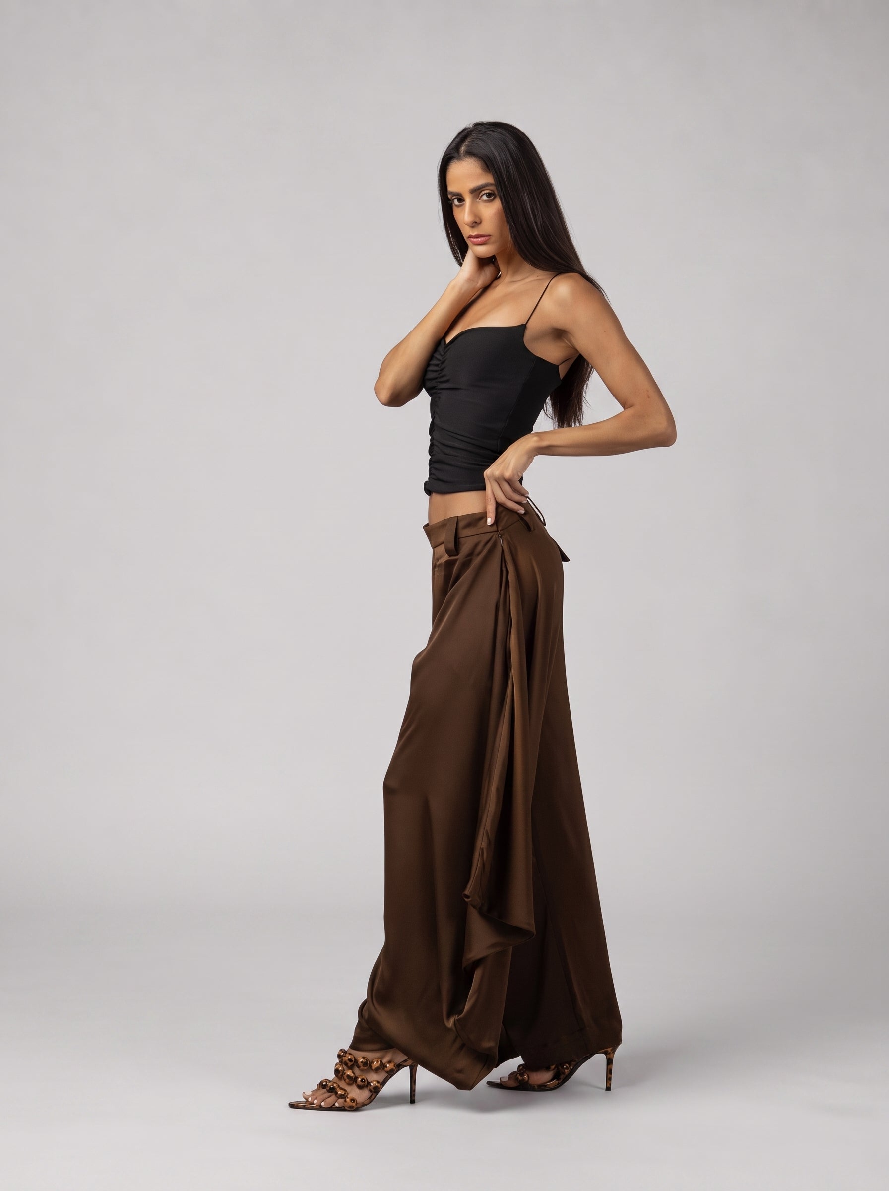 DRAPÉ Satin Pants in Brown