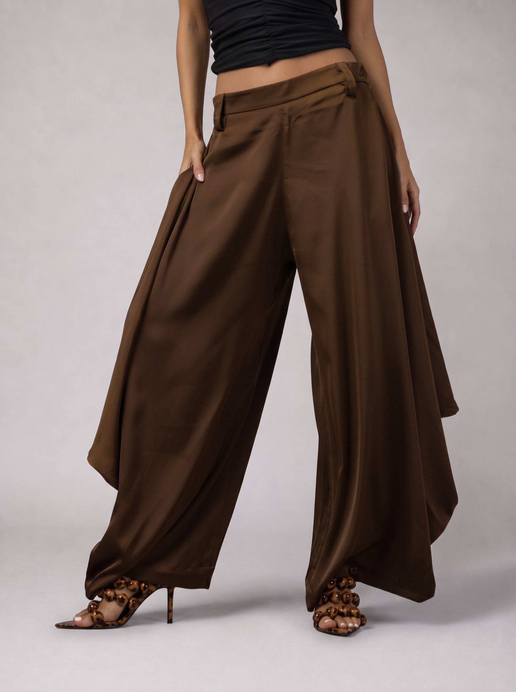 DRAPÉ Satin Pants in Brown