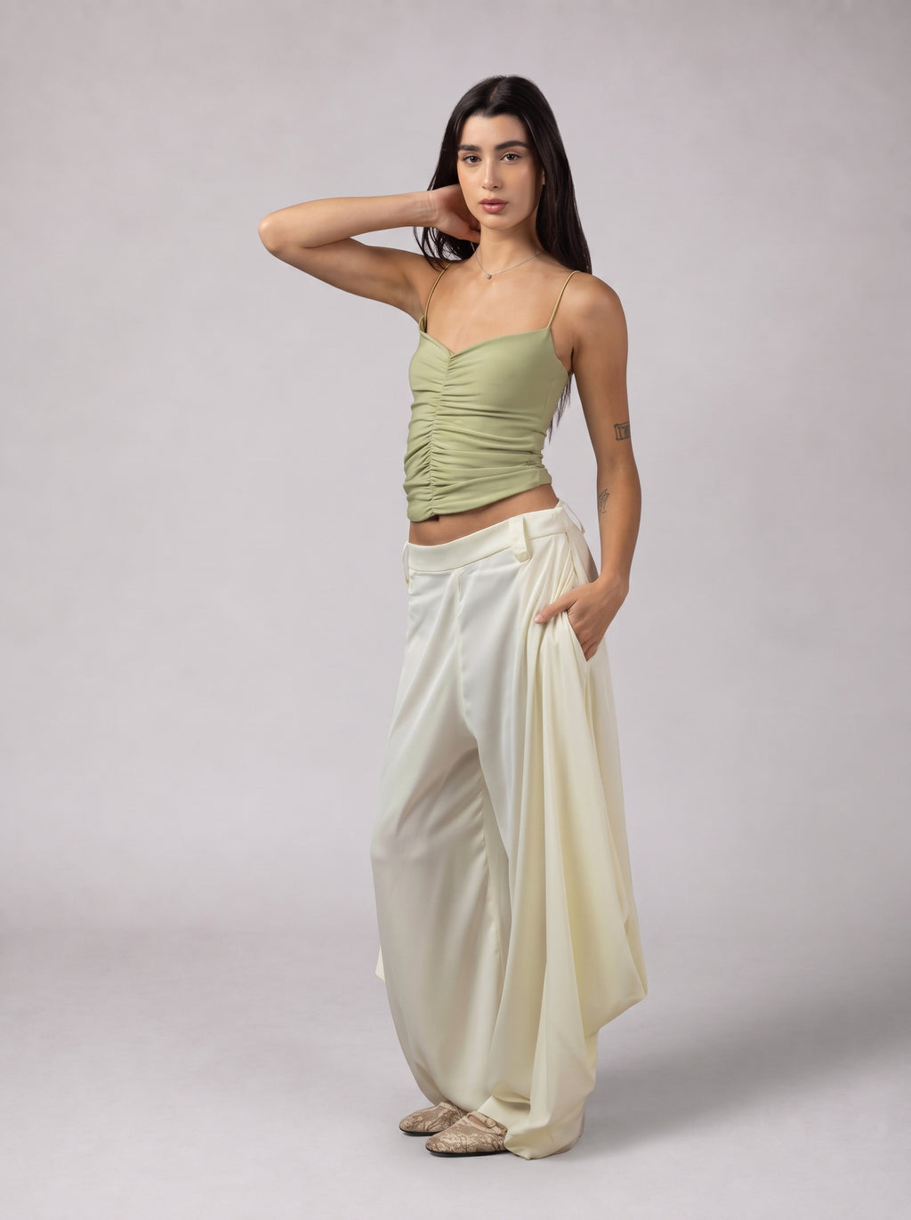 Drapé Slip Top in Mint Green