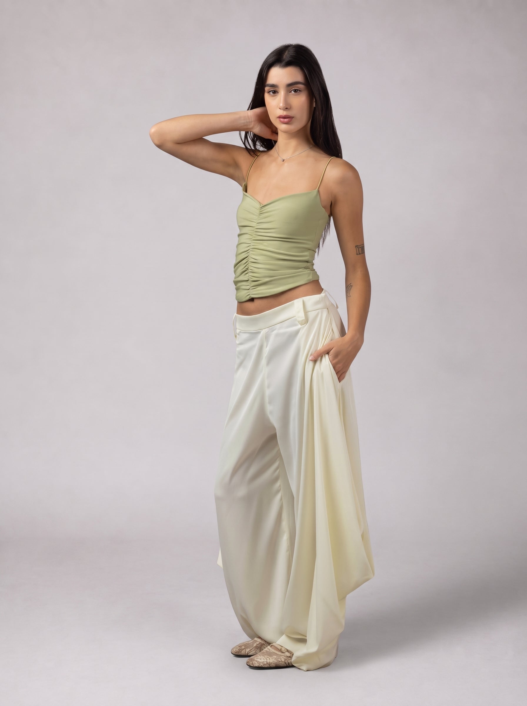 Drapé Slip Top in Mint Green