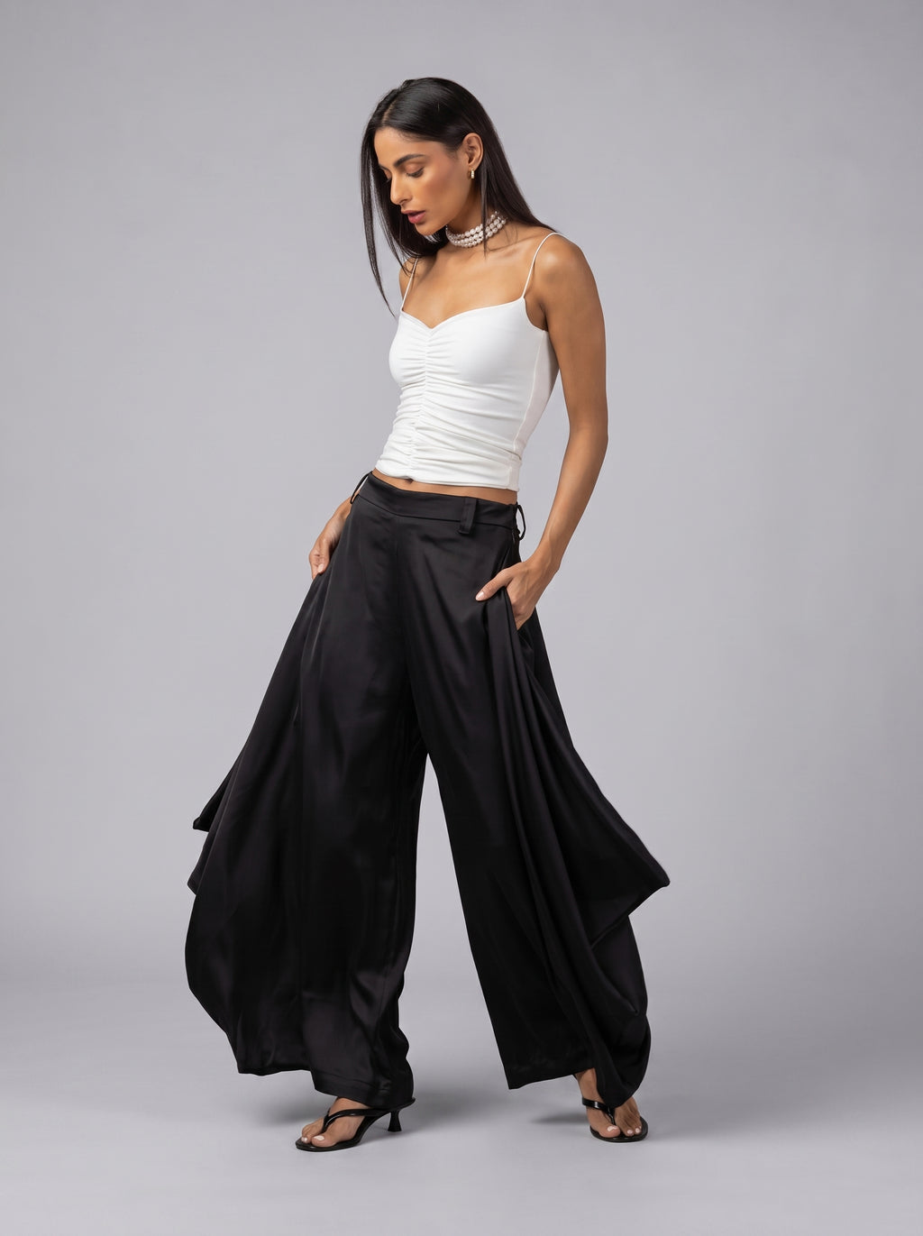 Drapé Slip Top in White