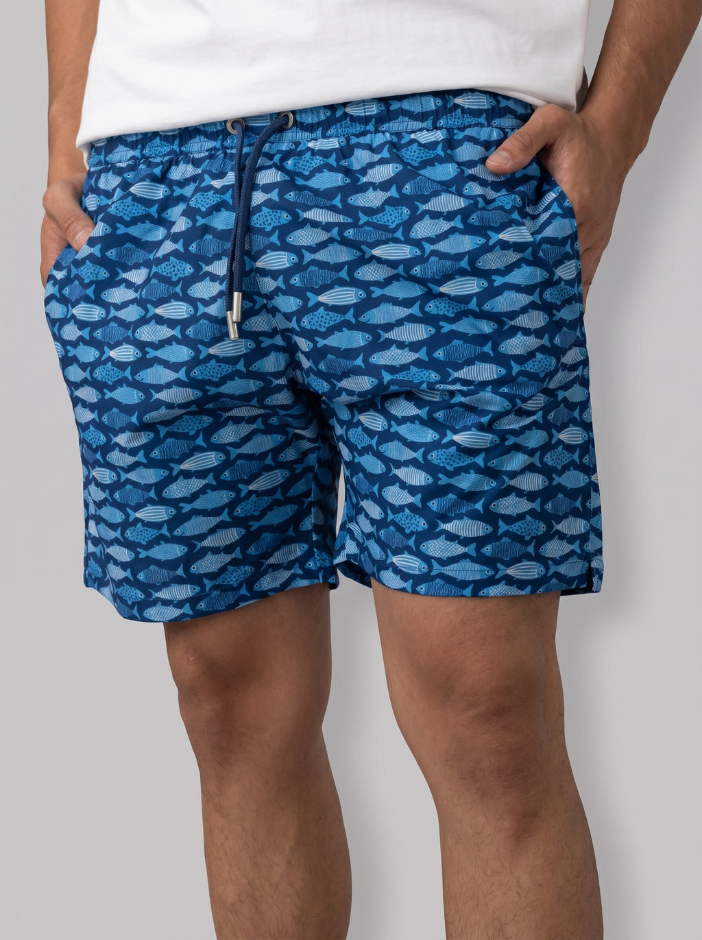 Fish Printed Swim Short in Blue