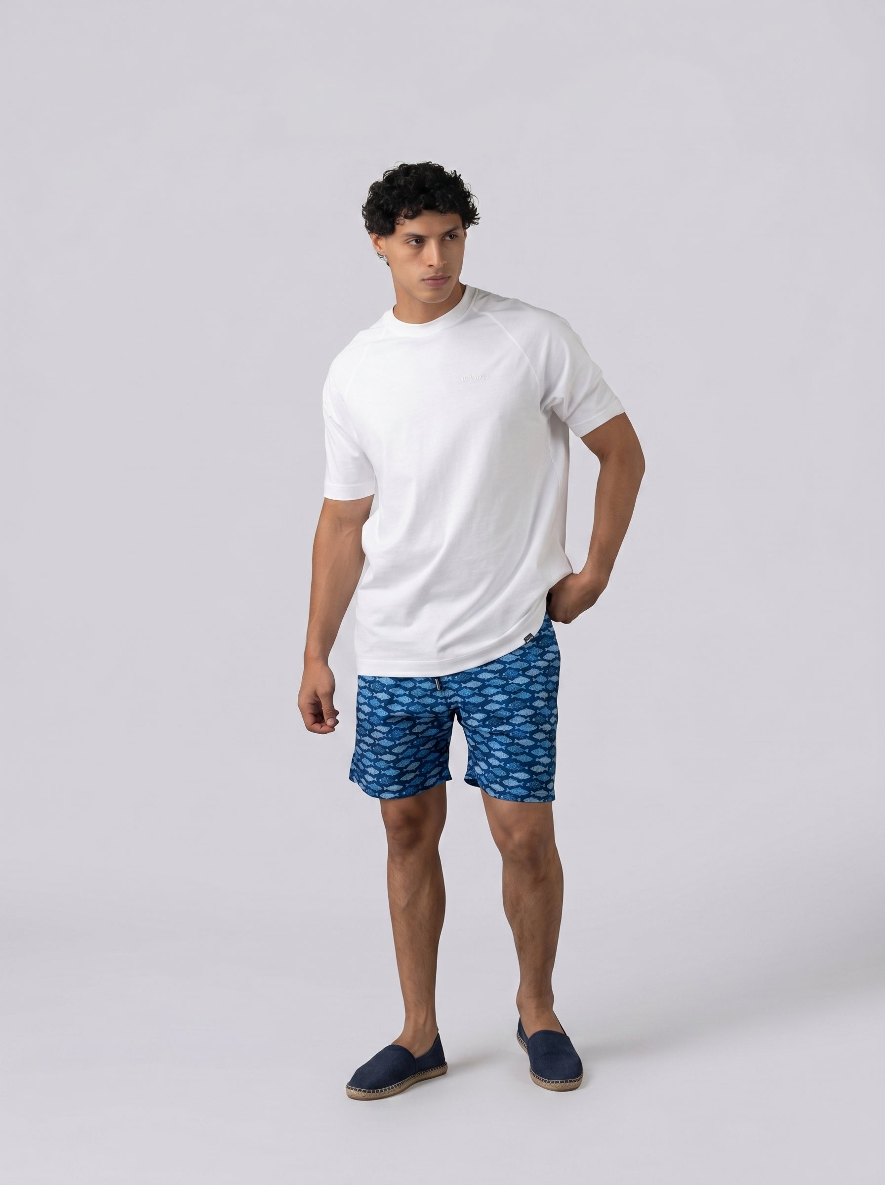 Fish Printed Swim Short in Blue