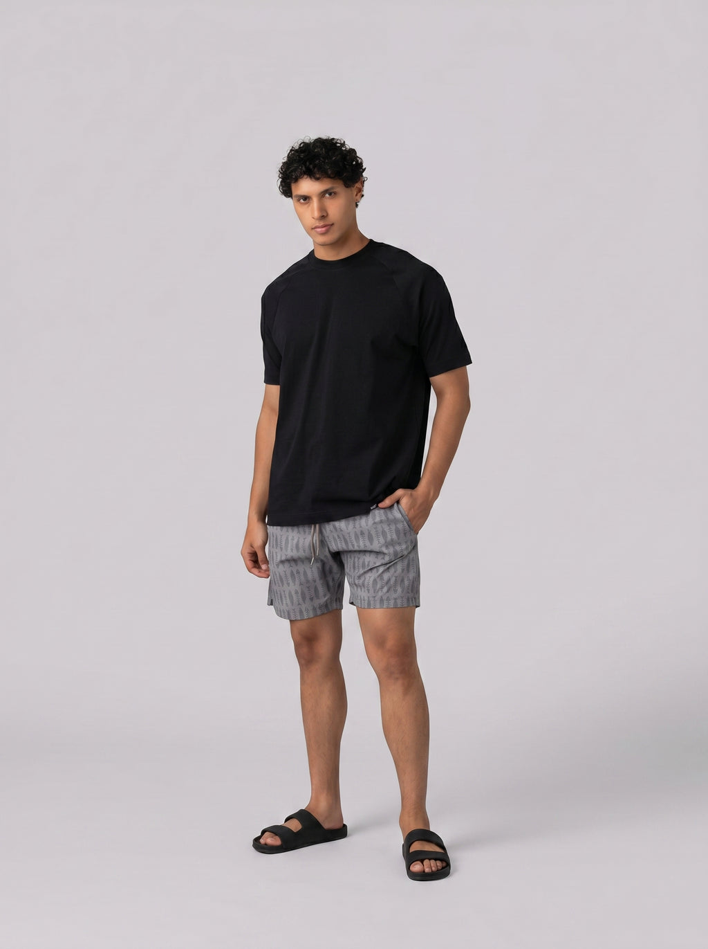 Fish Skull Print Swim Short in Grey