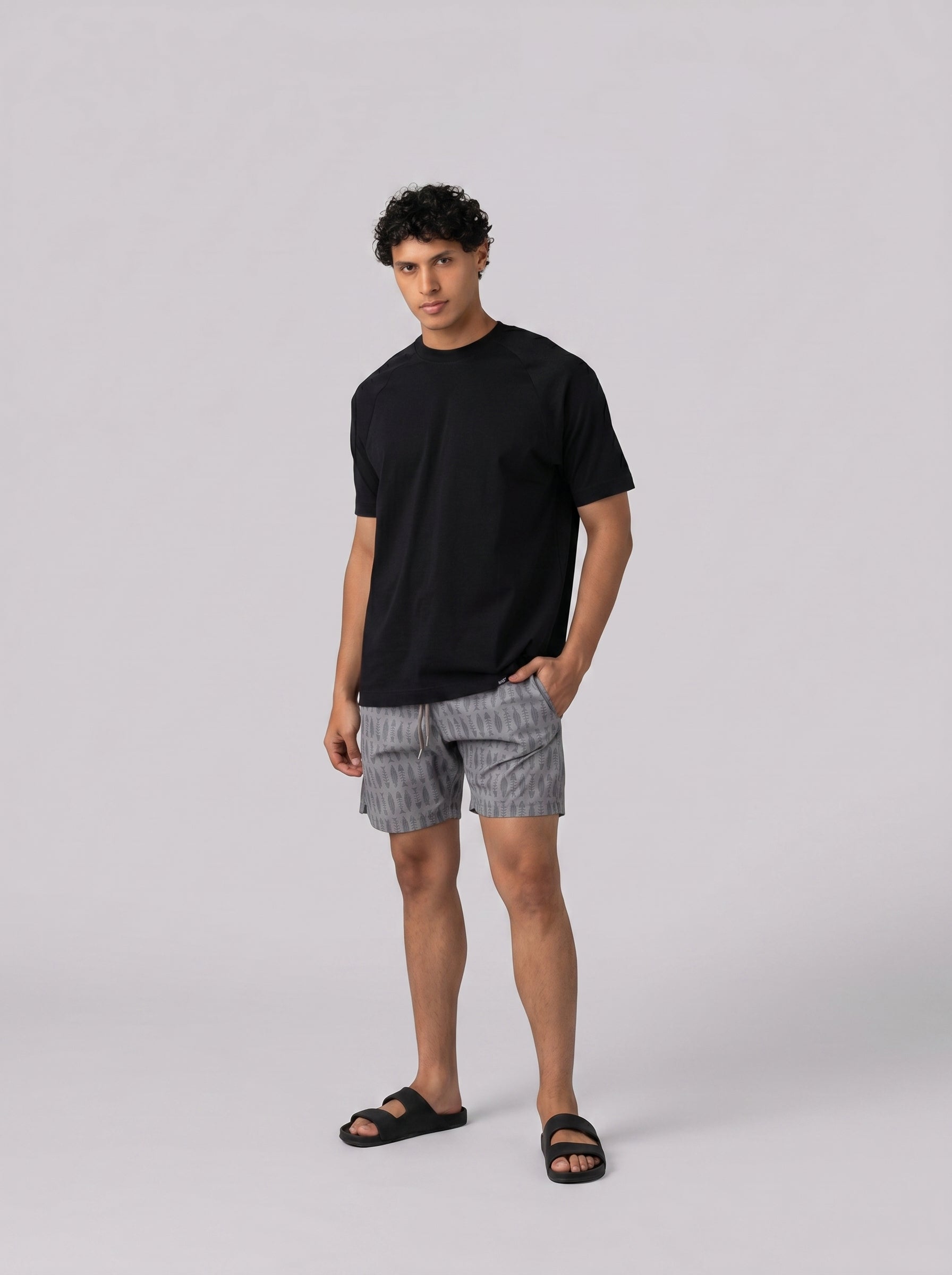 Fish Skull Print Swim Short in Grey