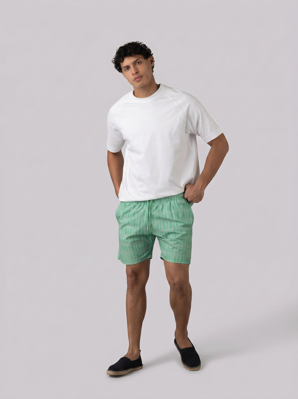 Fish Skull Print Swim Short in Lime Green