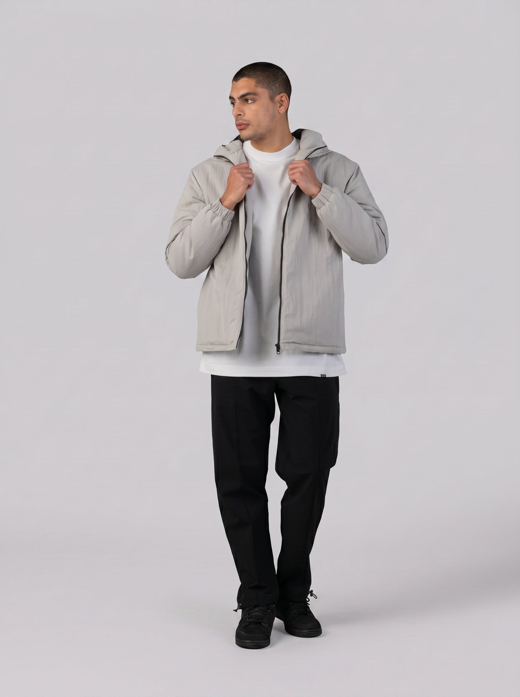 Hooded Puffer Waterproof Jacket in Light grey