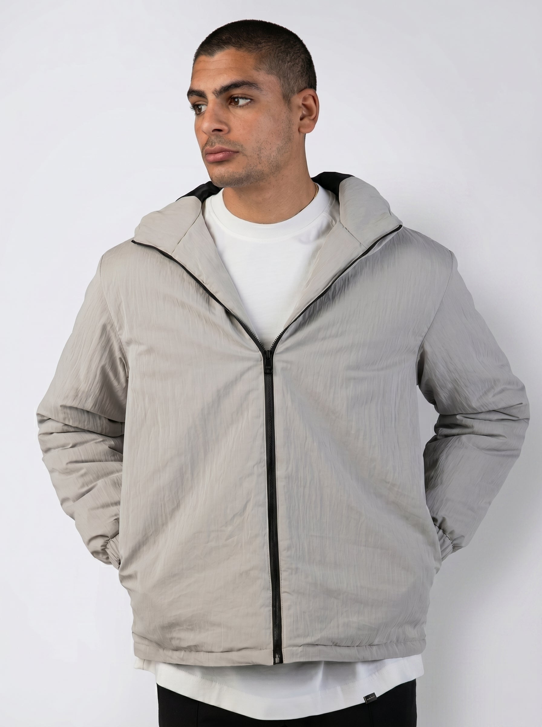 Hooded Puffer Waterproof Jacket in Light grey