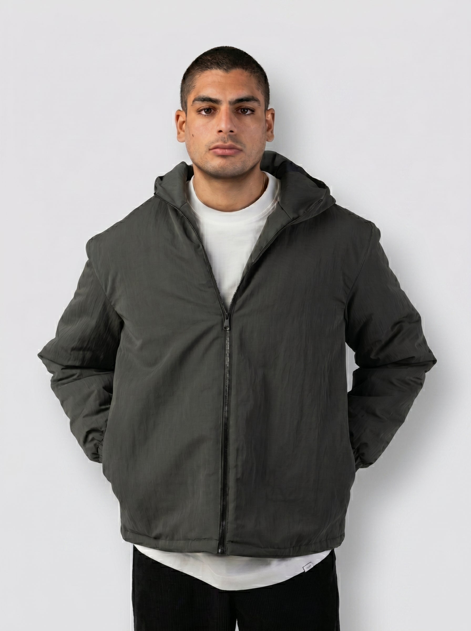 Hooded Puffer Waterproof Jacket in Olive