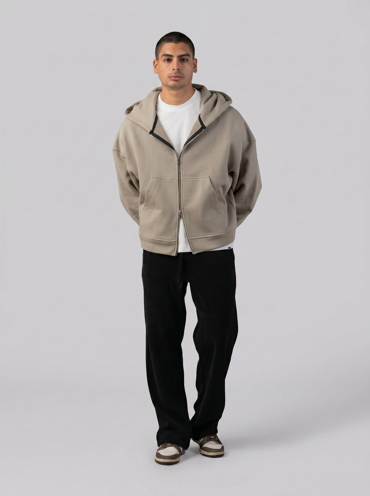 Two-Way Zip Hoodie in Light Olive