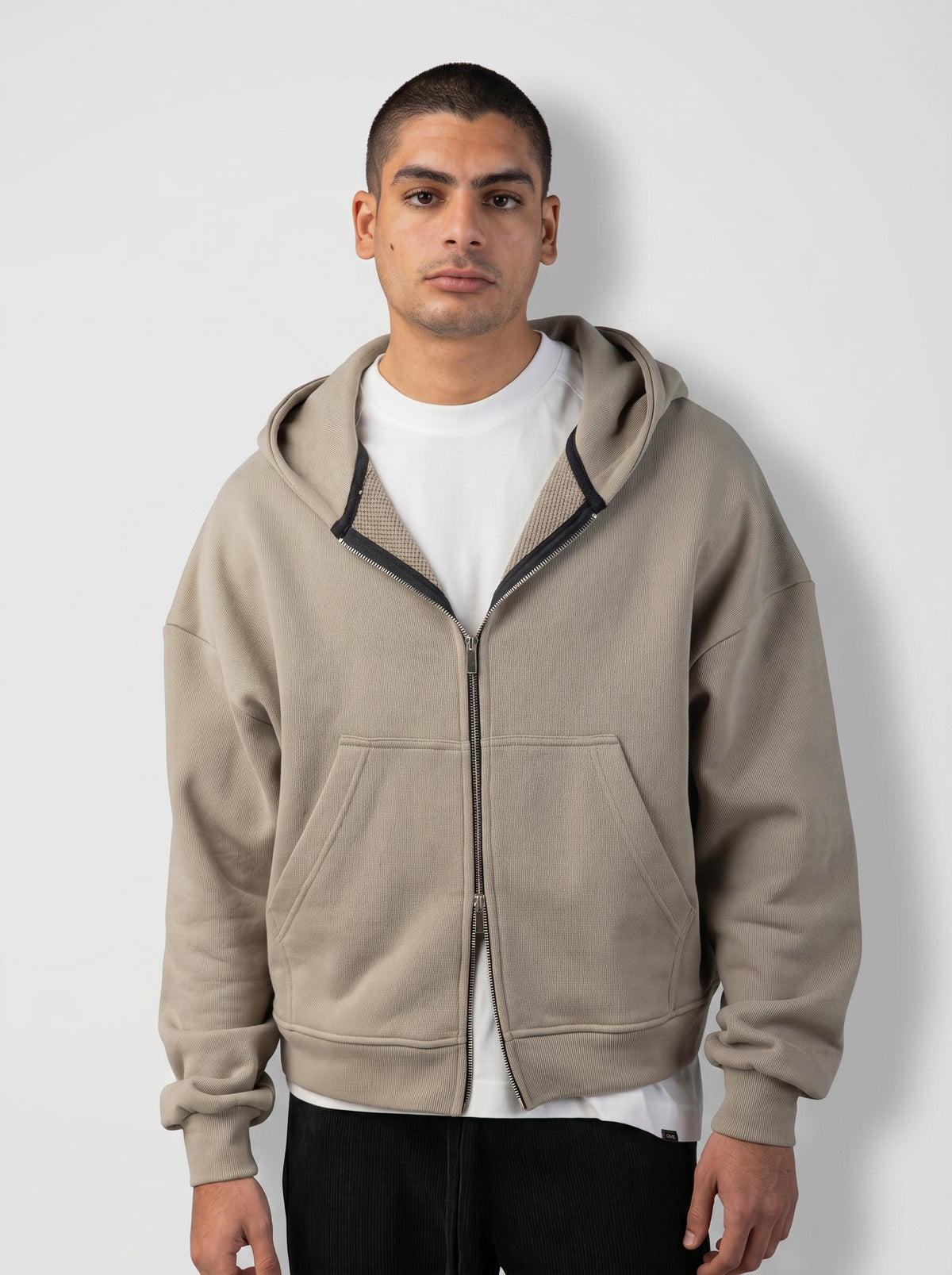 Two-Way Zip Hoodie in Light Olive