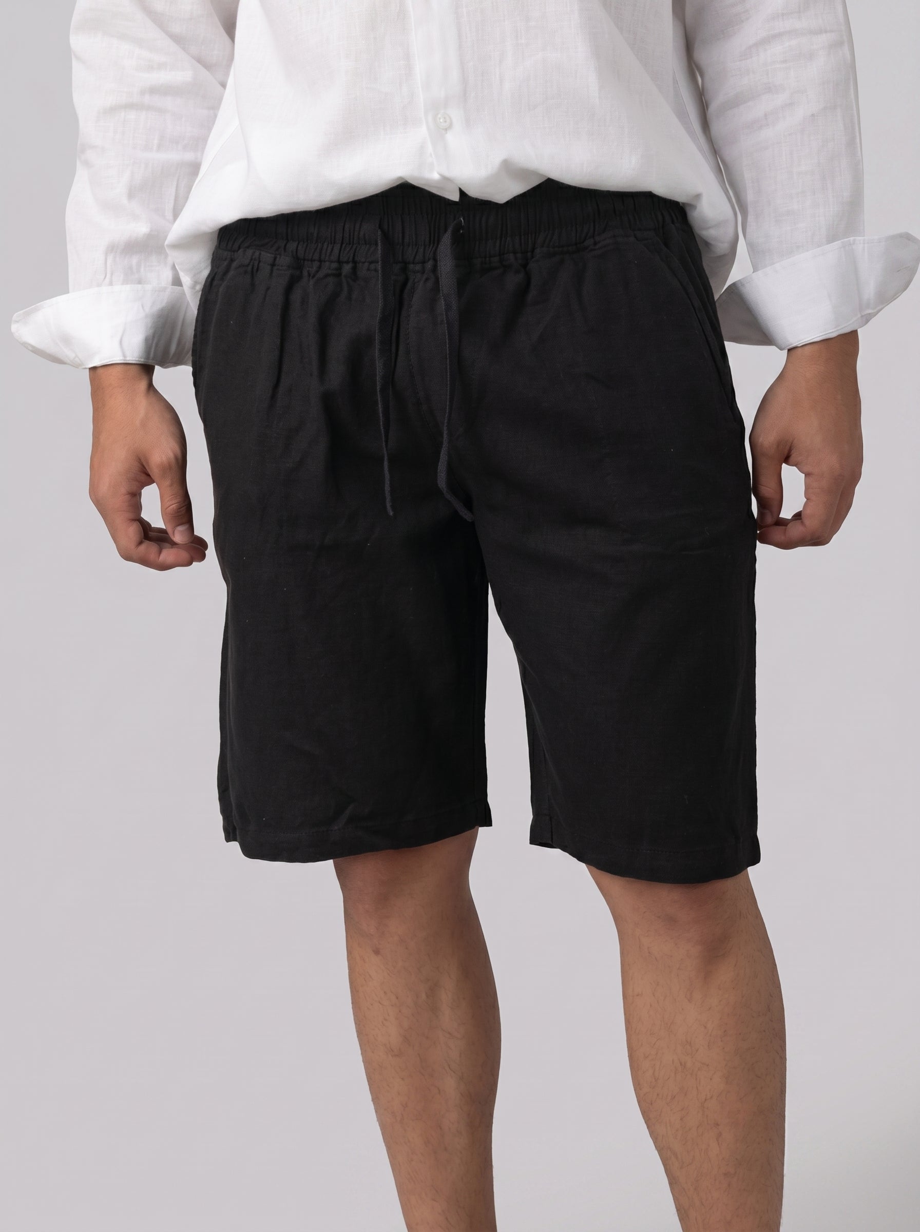 Linen Drawstring Short in Black