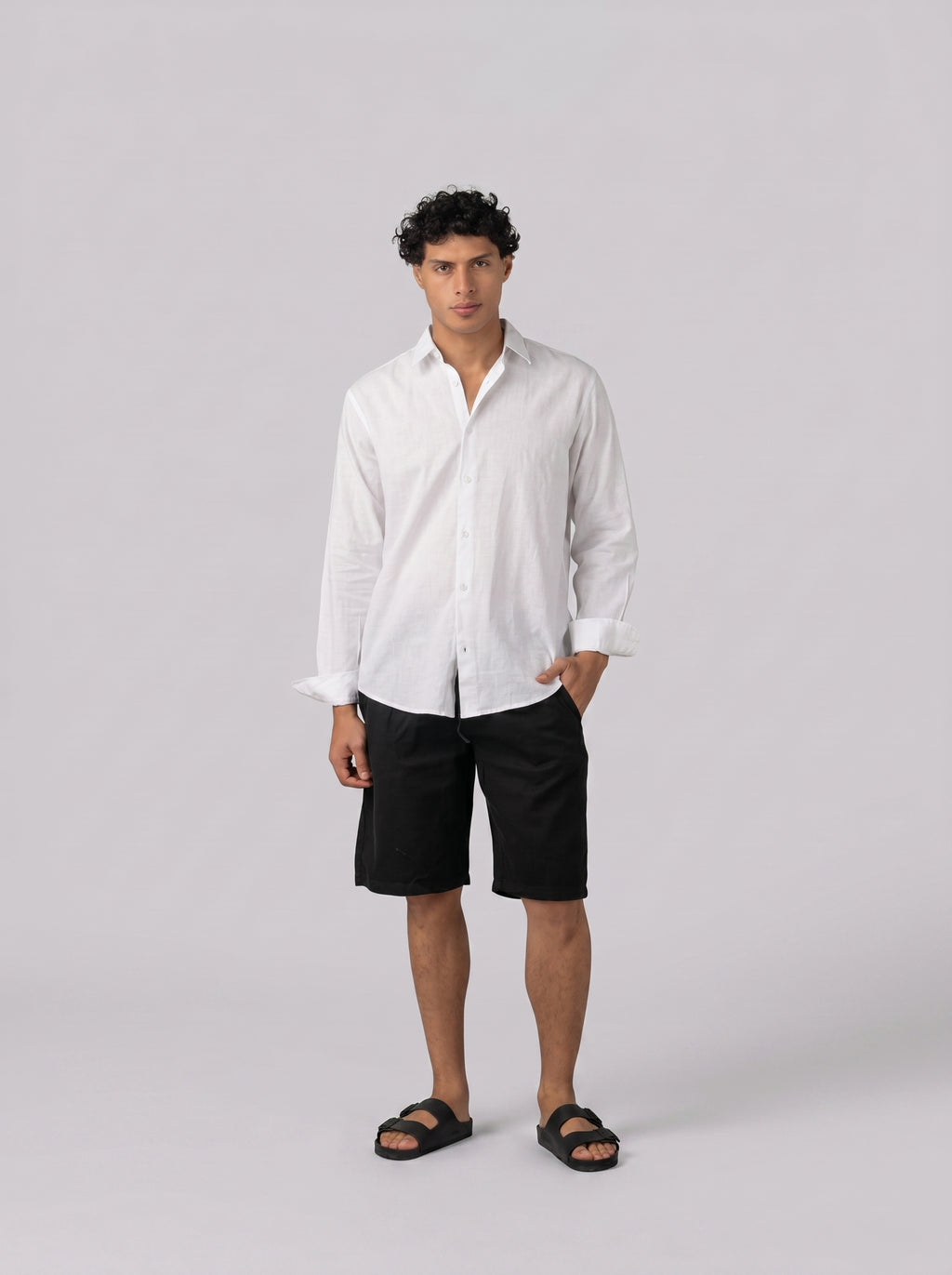 Linen Drawstring Short in Black