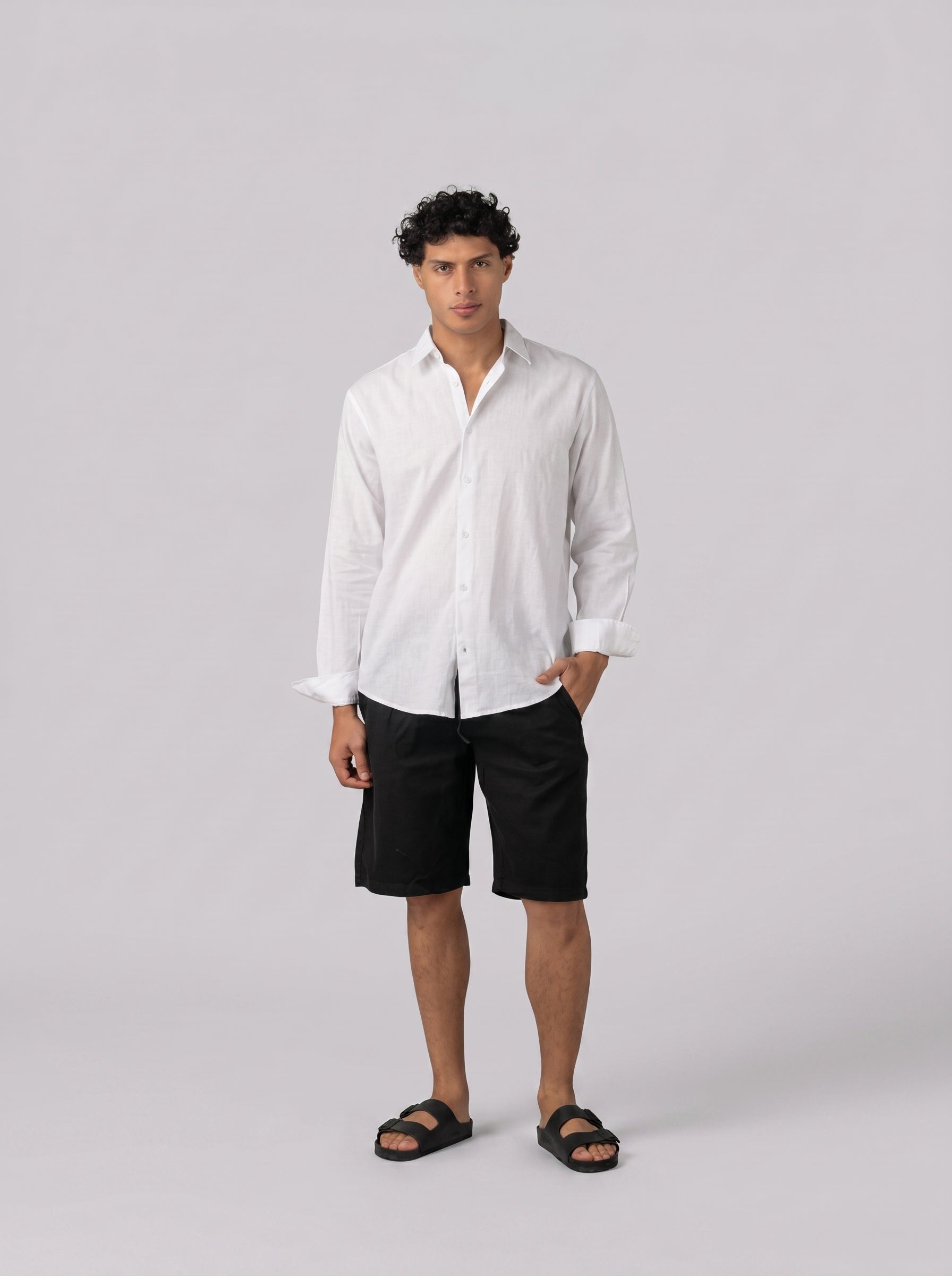 Linen Drawstring Short in Black