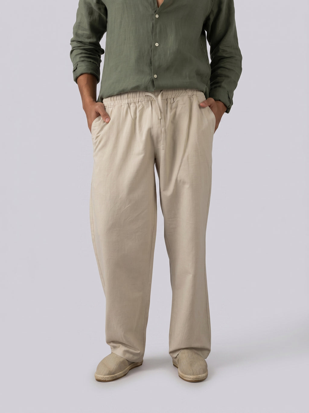 Linen Relaxed Pants in Beige