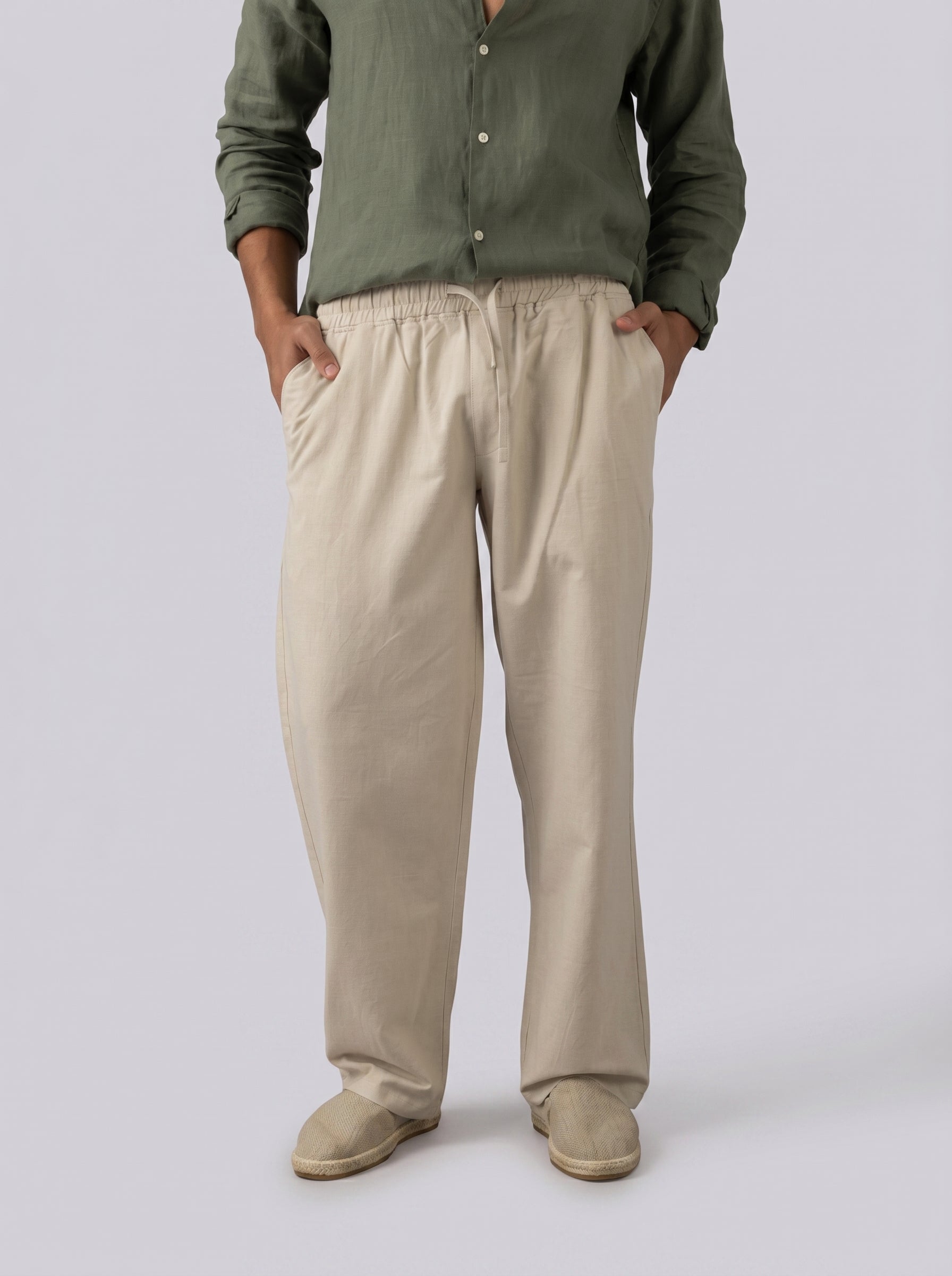 Linen Relaxed Pants in Beige