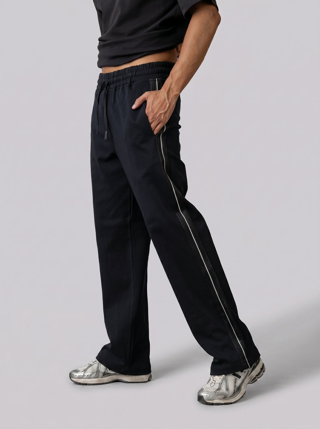 Oversized Stripe Sweatpants in Black