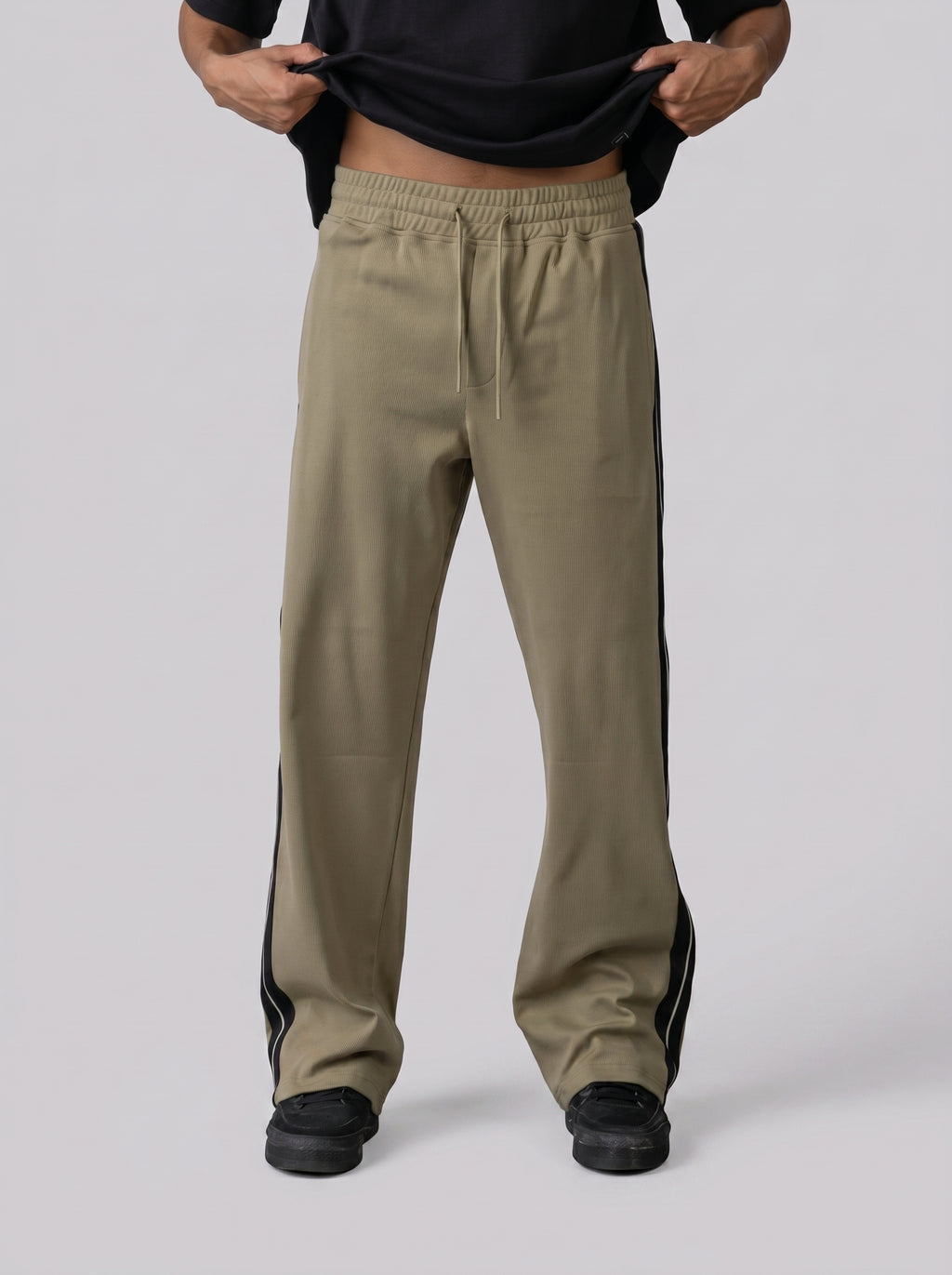 Oversized Stripe Sweatpants in Olive