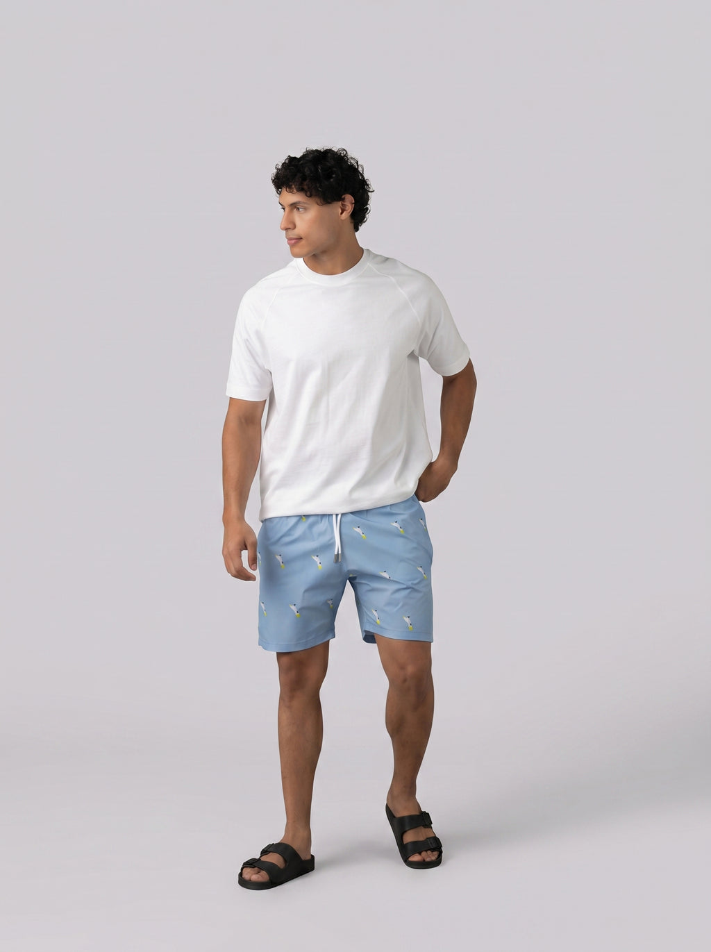 Parrot Print Swim Short in Baby blue