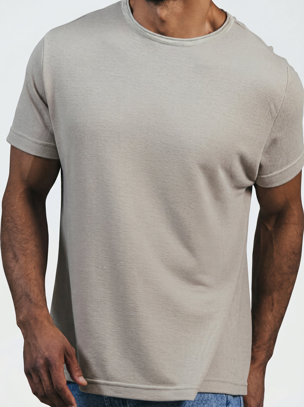 Raw edge Coller Custom Fit knitwear T-shirt in Beige