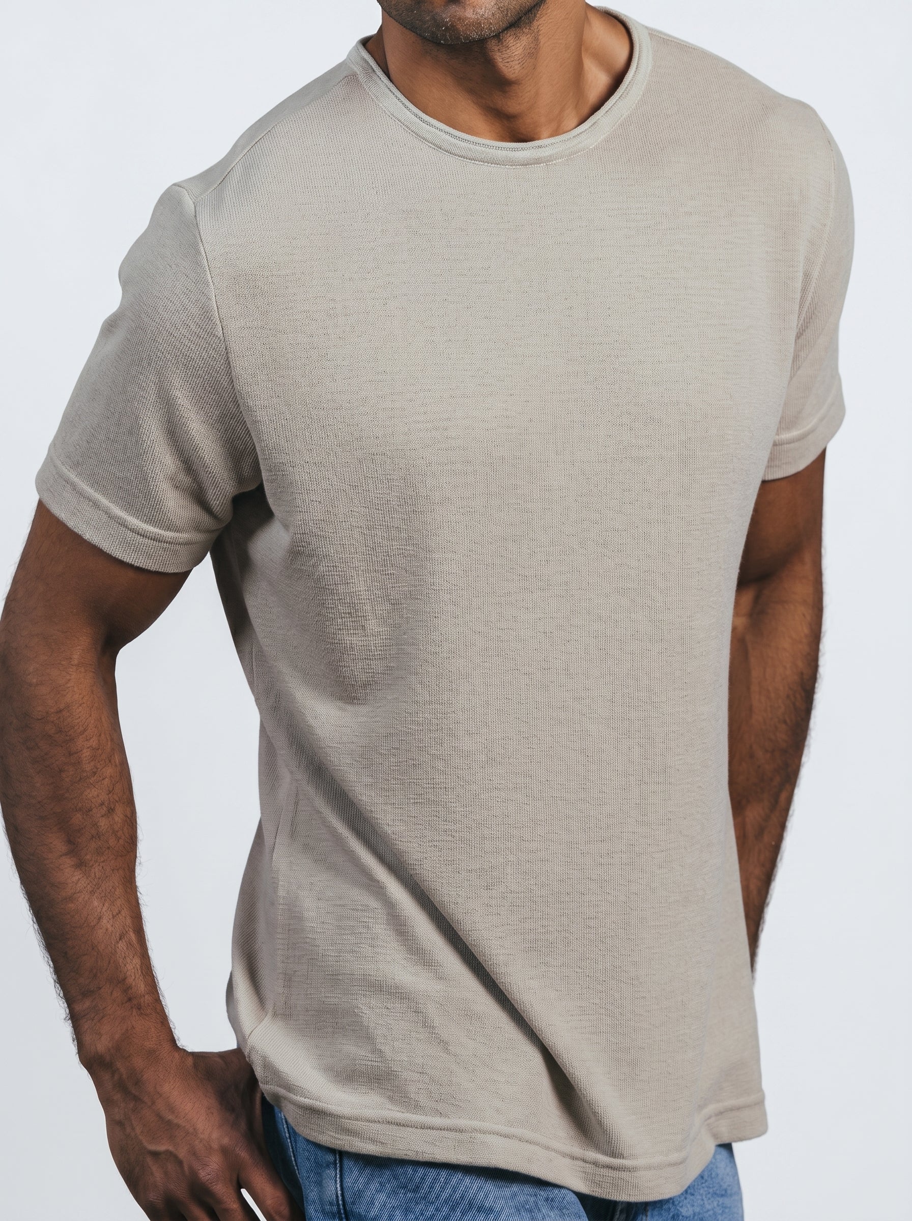 Raw edge Coller Custom Fit knitwear T-shirt in Beige