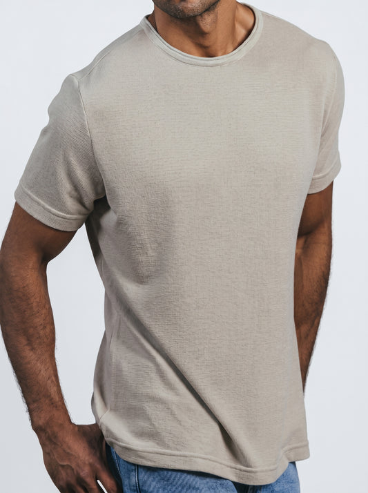 Raw edge Coller Custom Fit knitwear T-shirt in Beige