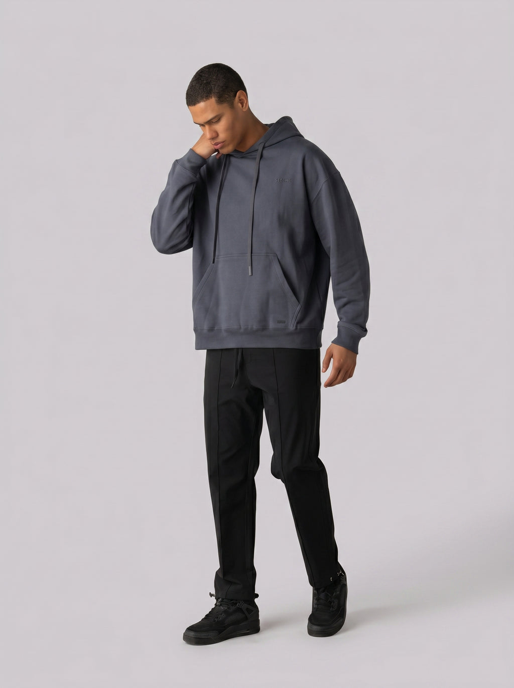 Rubber Logo Basic Hoodie in Dark Grey