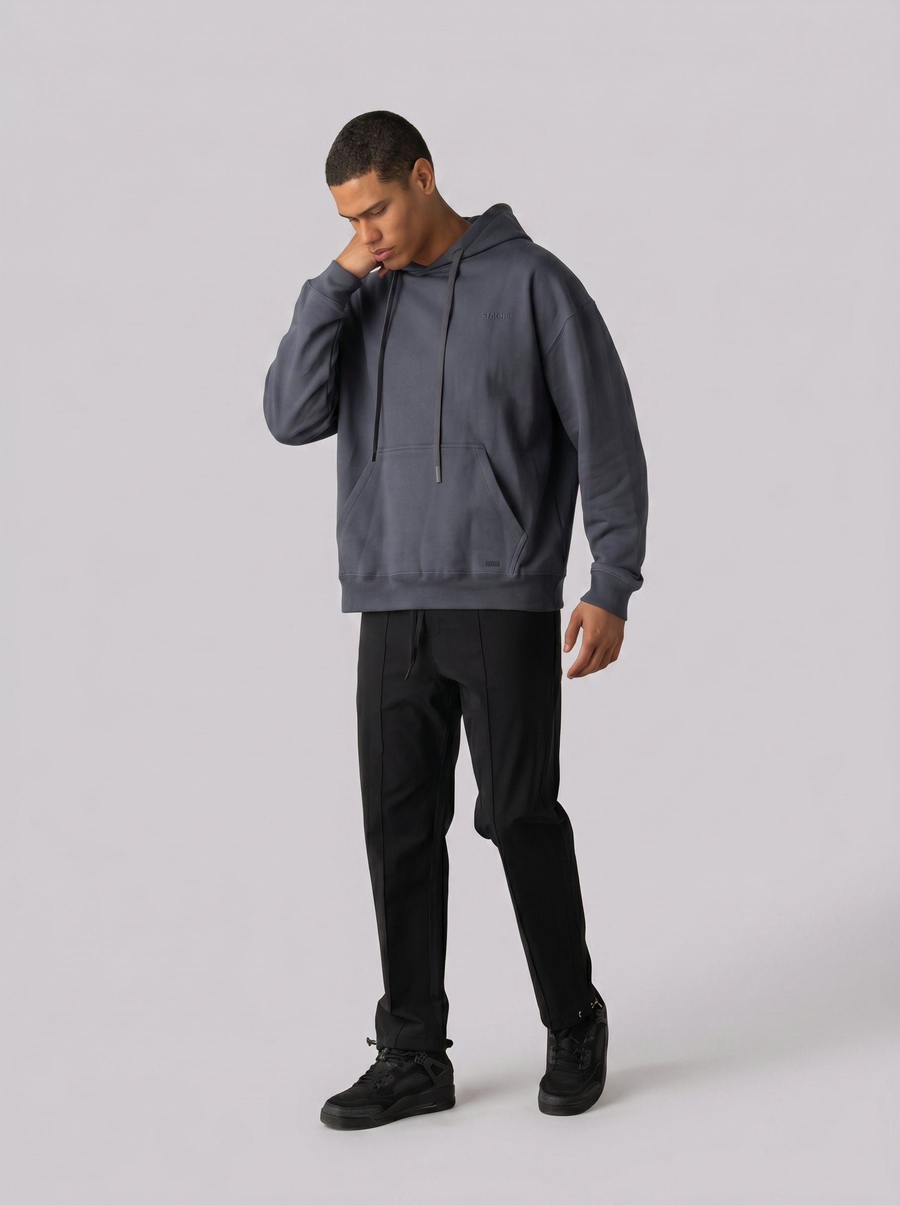 Rubber Logo Basic Hoodie in Dark Grey