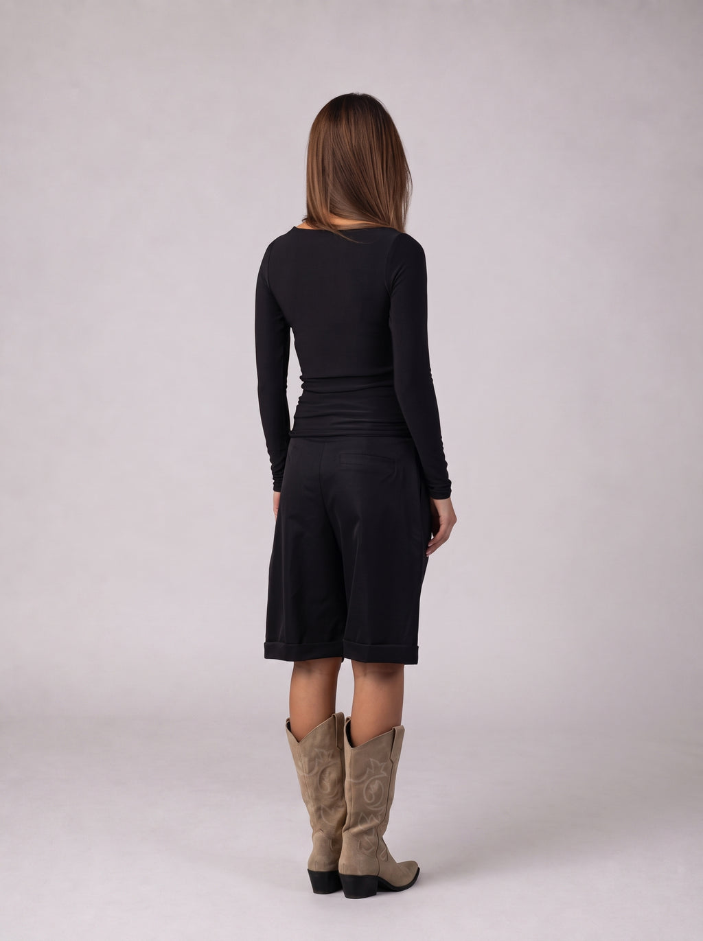 Ruched V-Neck Top in Black