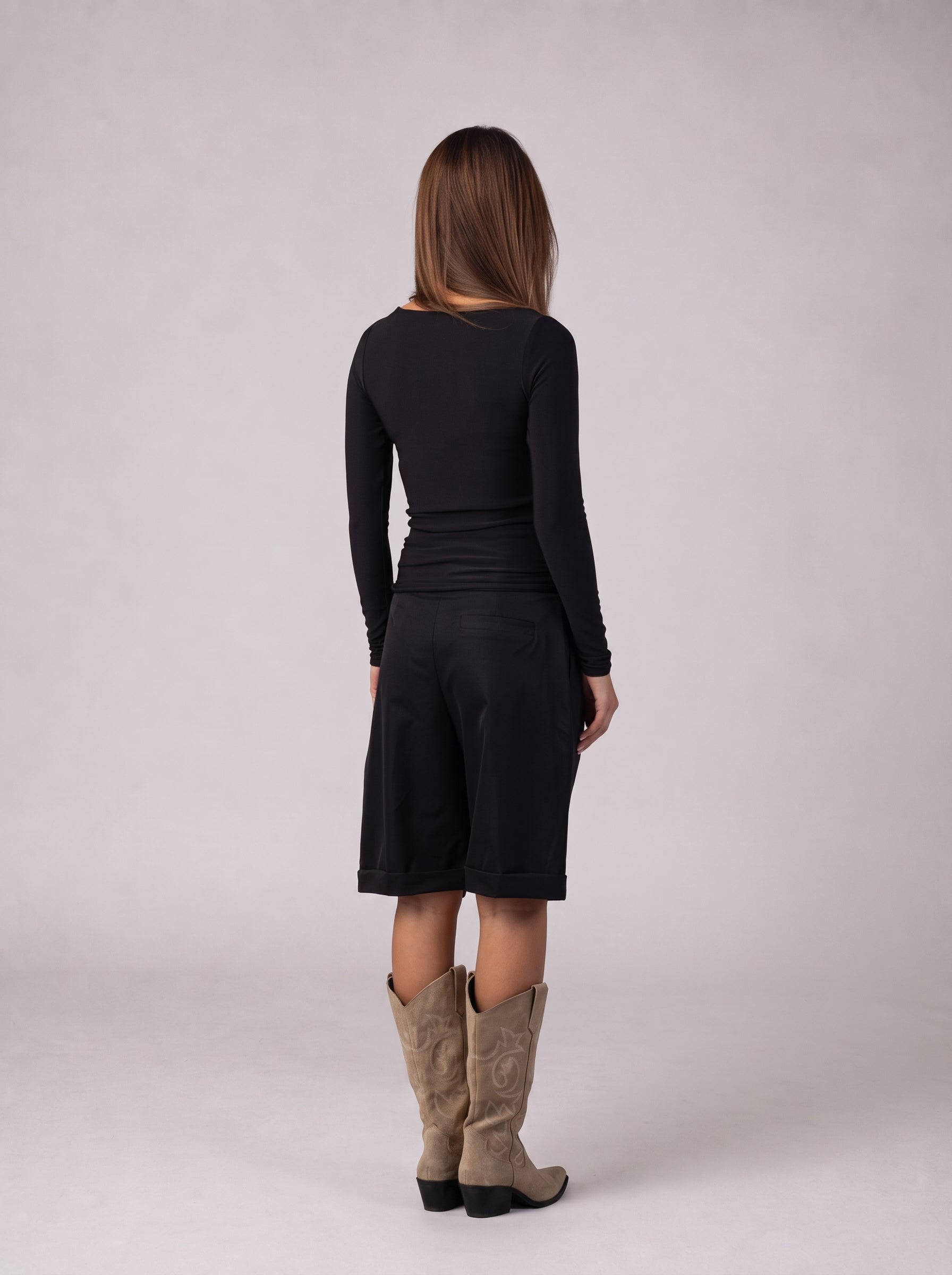 Ruched V-Neck Top in Black