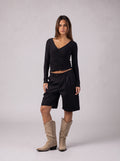 Ruched V-Neck Top in Black