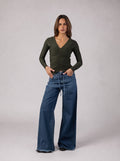 Ruched V-Neck Top in Olive
