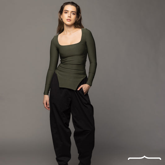 Side Split Basic Top in Olive