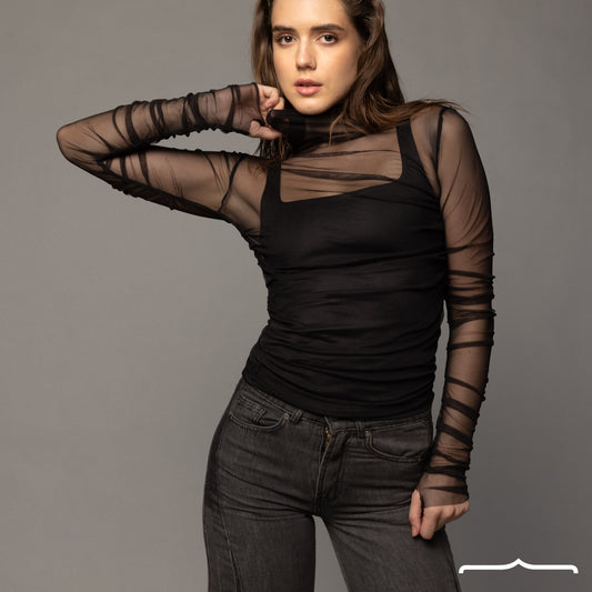 Double Layer Mesh top in Black