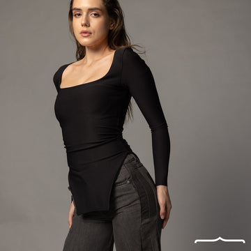 Side Split Basic Top in Black