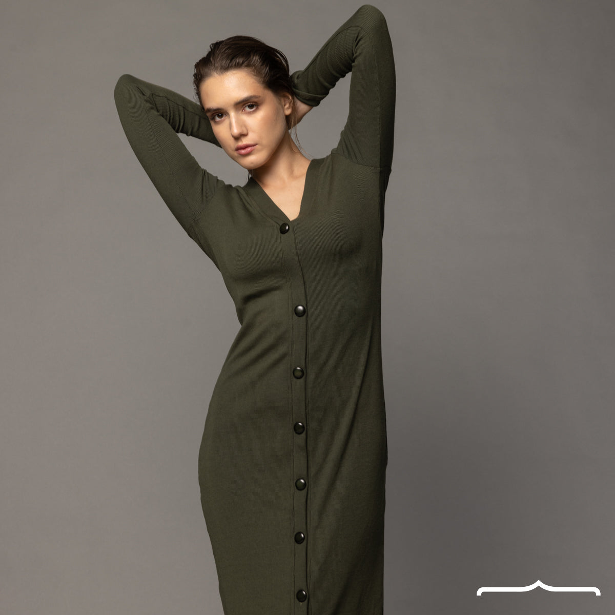 Stretchy Long Sleeves Dress in Olive