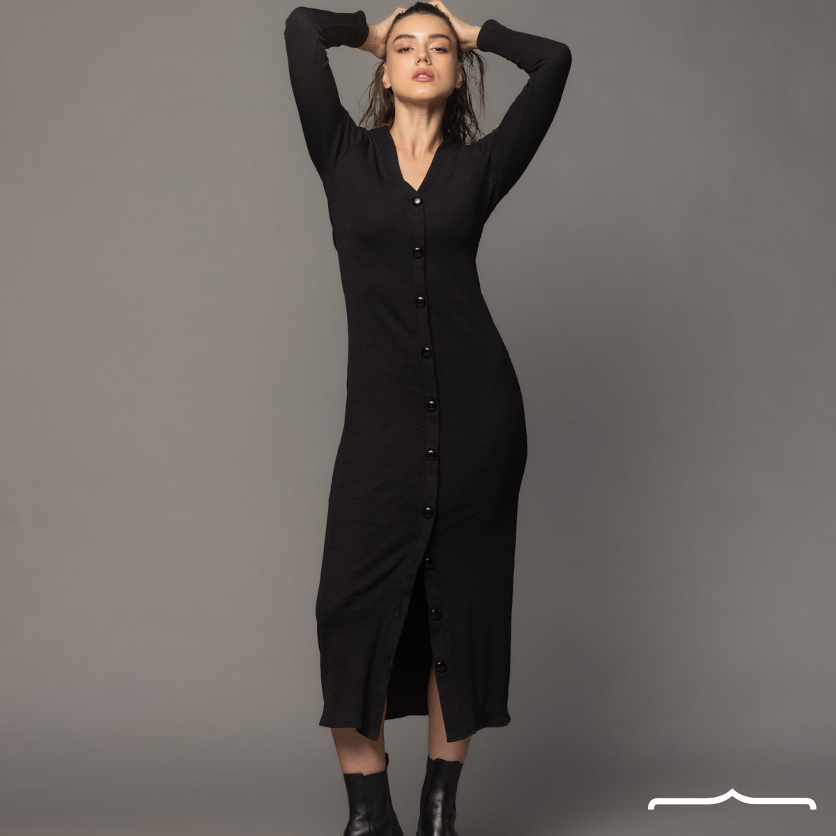 Stretchy Long Sleeves Dress in Black