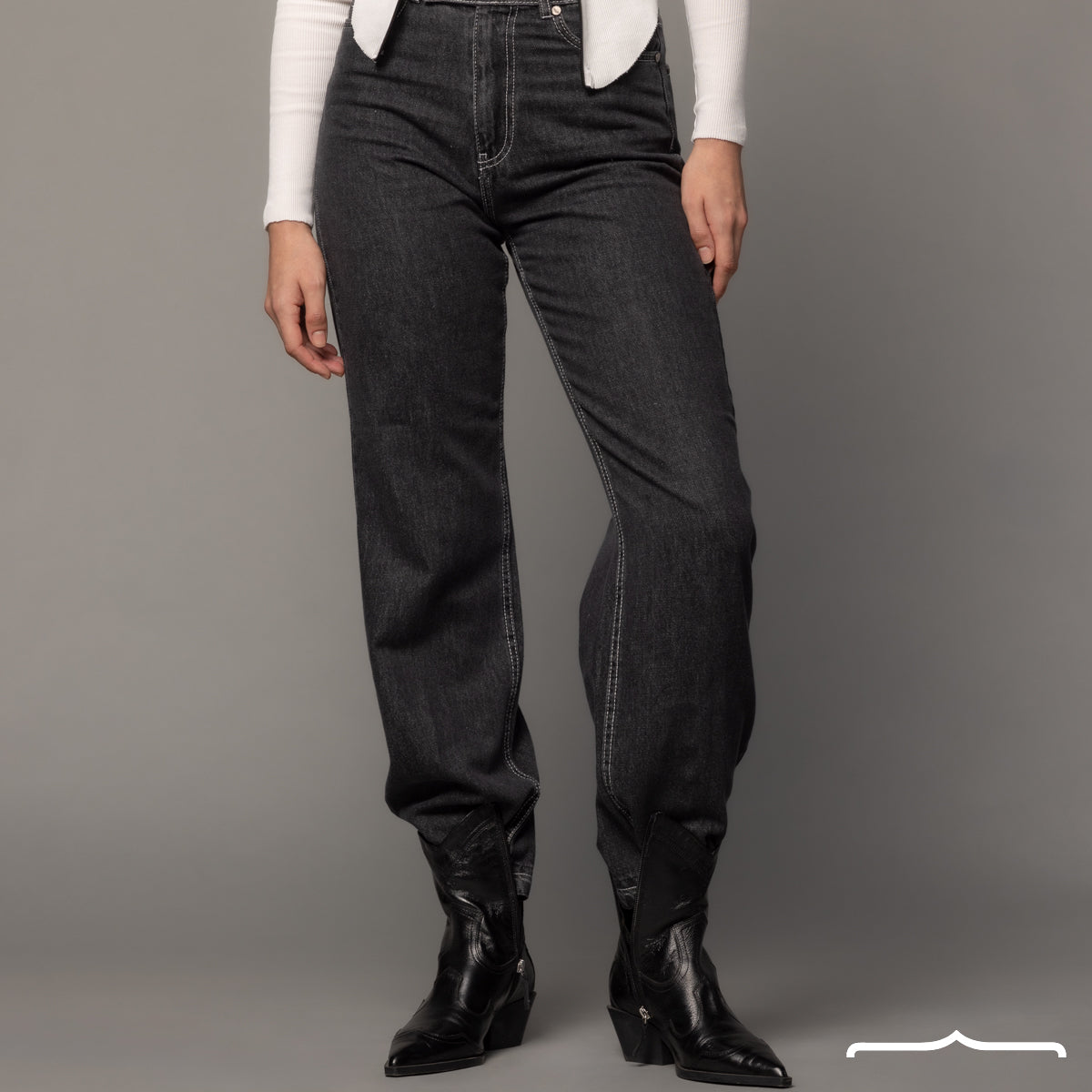 Stitched Jeans in Washed Grey