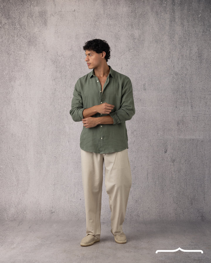 Linen Relaxed Pants in Beige