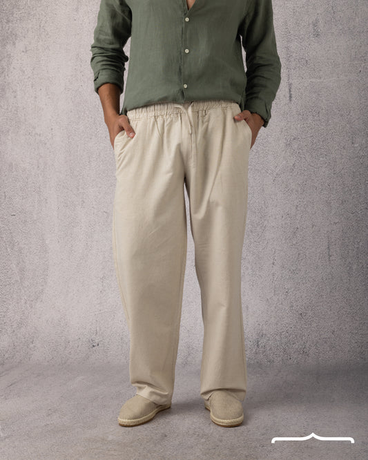Linen Relaxed Pants in Beige