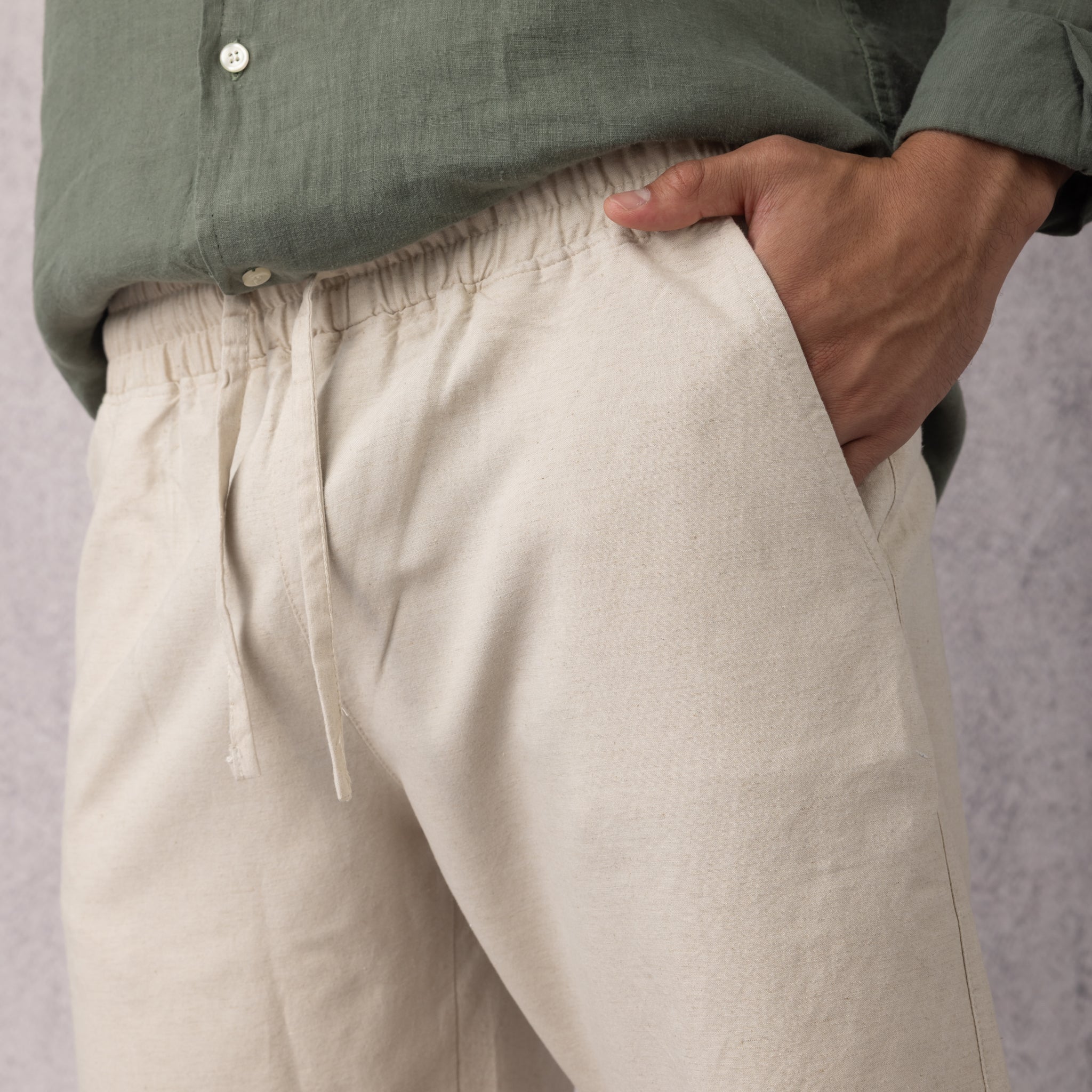 Linen Drawstring Short in Beige