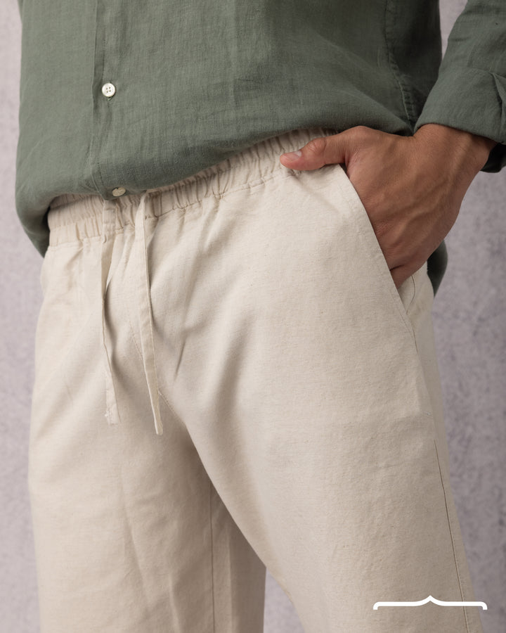 Linen Drawstring Short in Beige