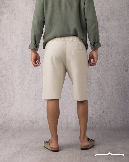 Linen Drawstring Short in Beige