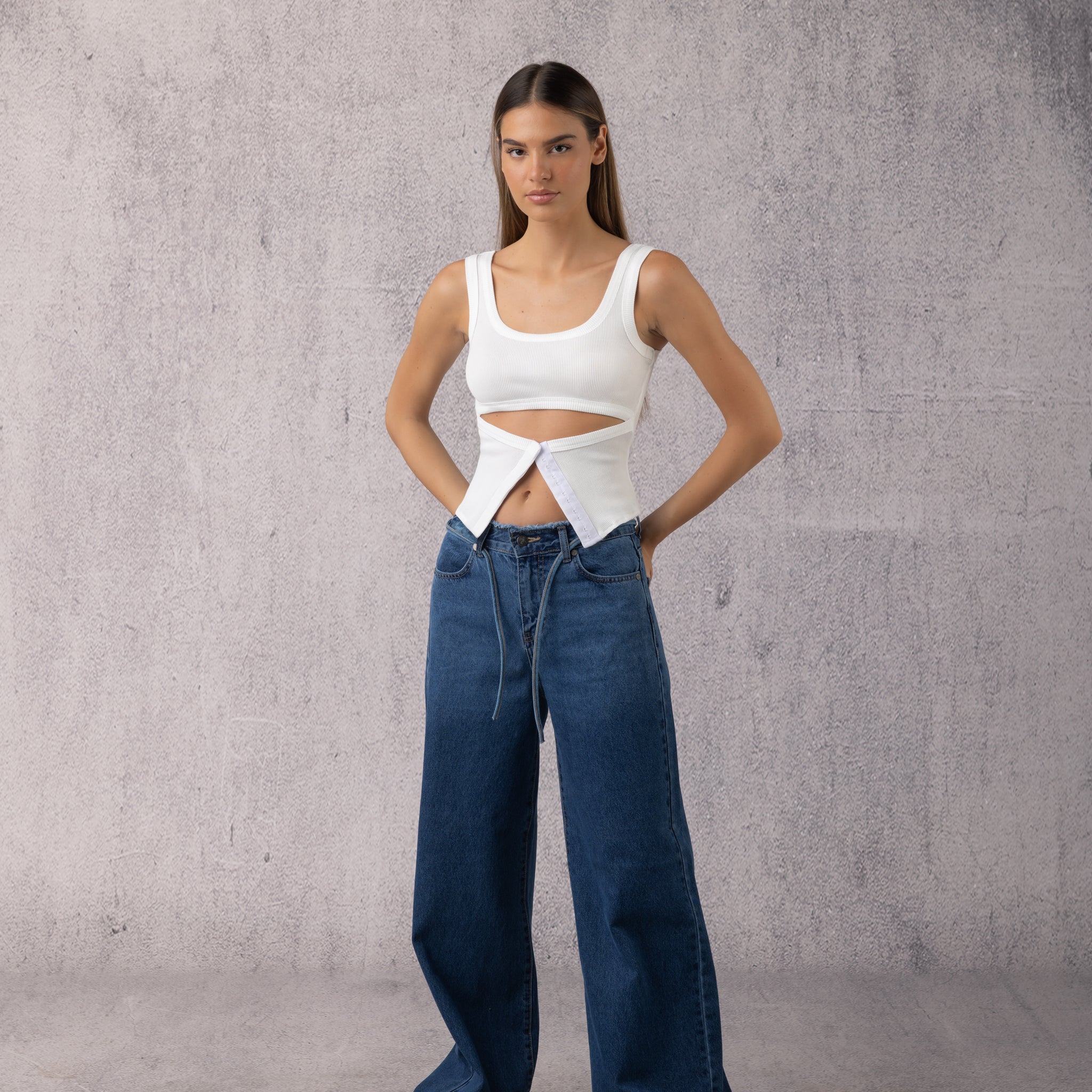 Twist Cut Ribbed Tank Top in White