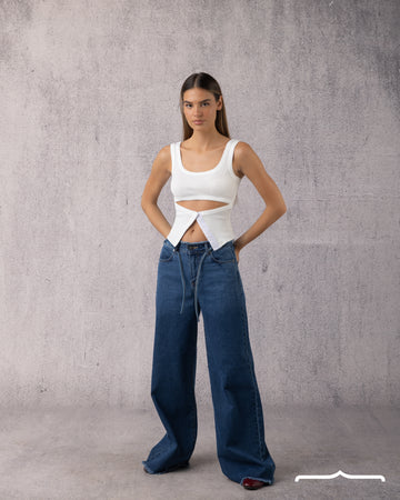 Twist Cut Ribbed Tank Top in White